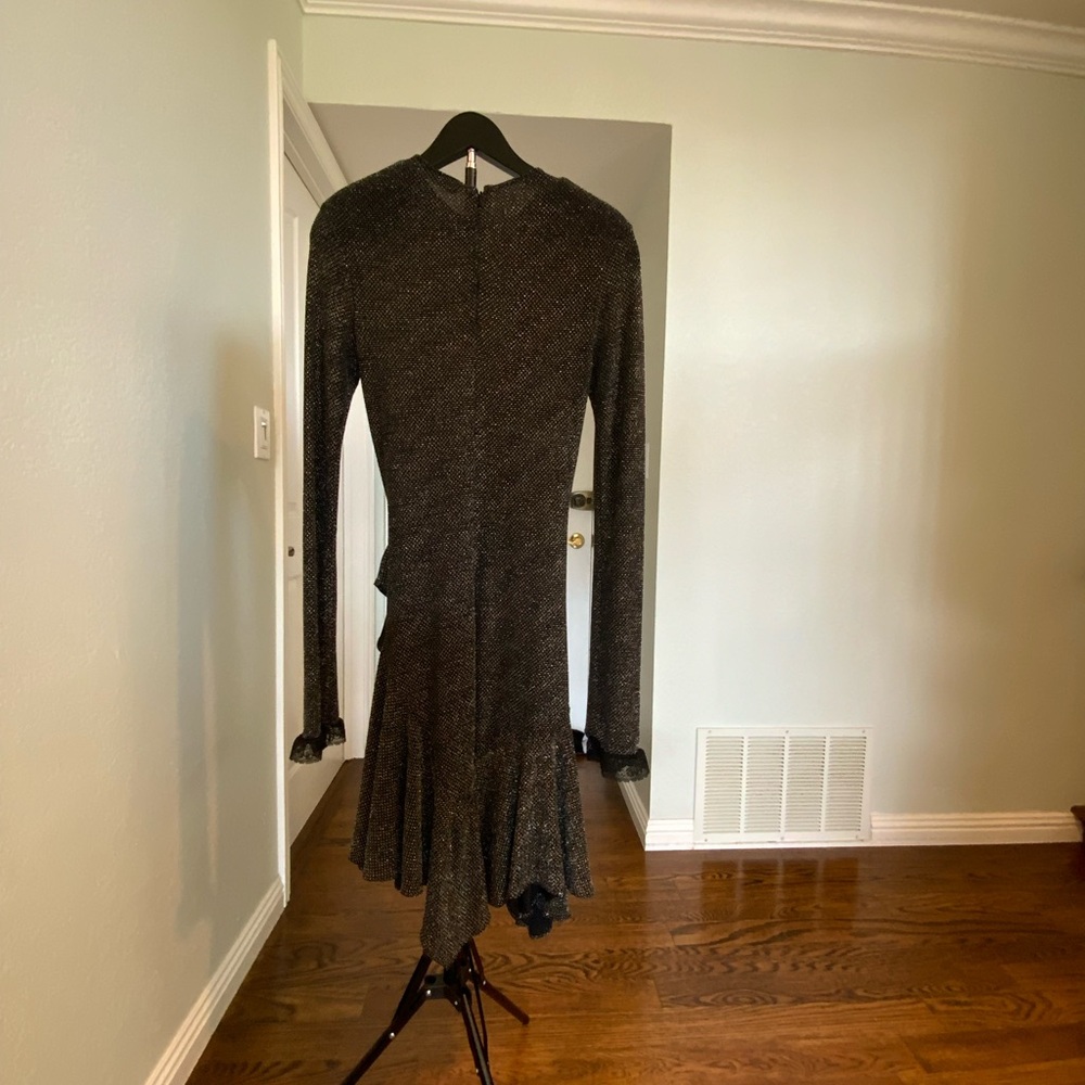 Philosophy di Lorenzo Serafini Black Metallic Long Sleeve Ruffle-Hem Dress